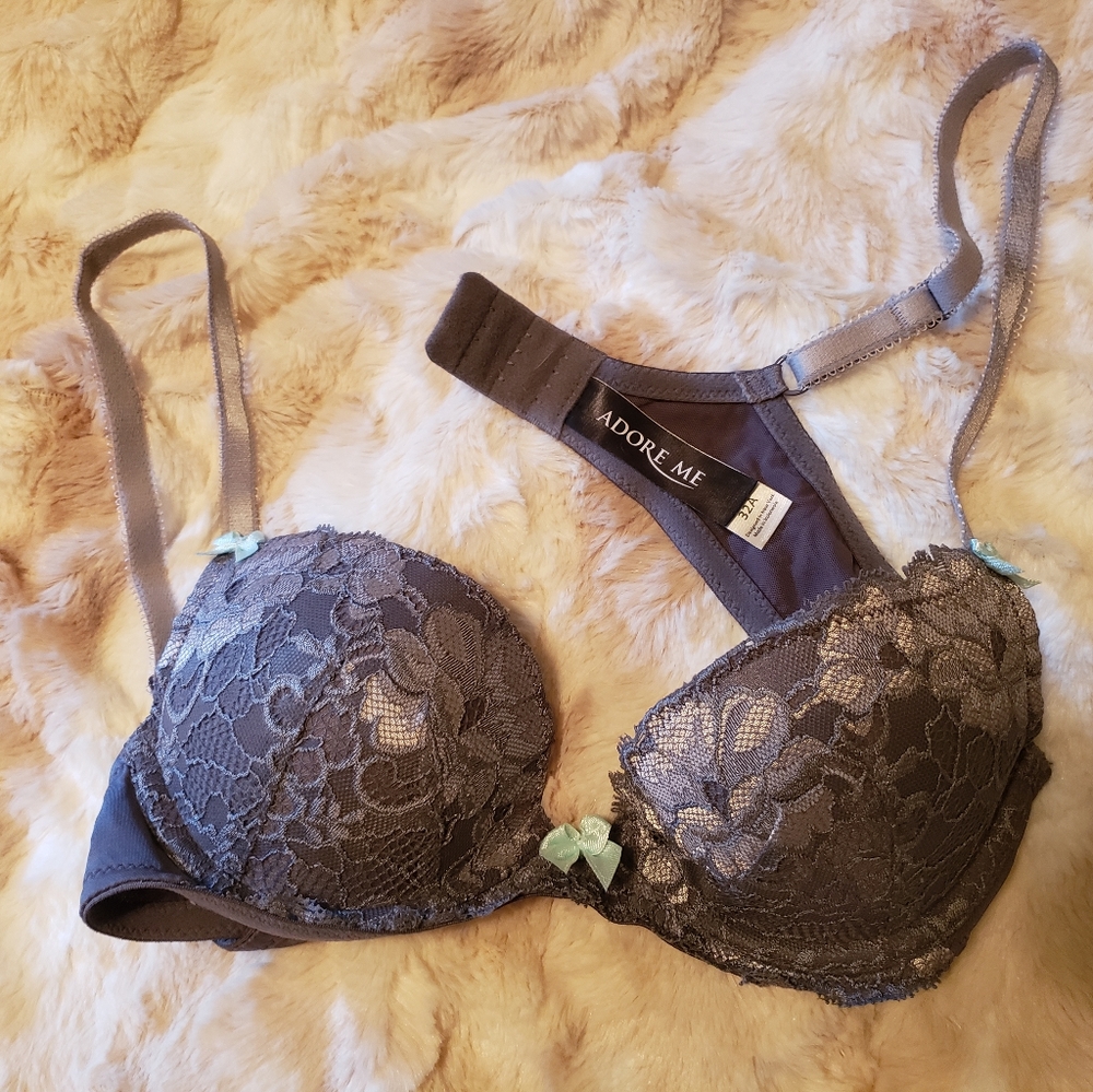Adore Me grey and sea foam lace push up bra 32A